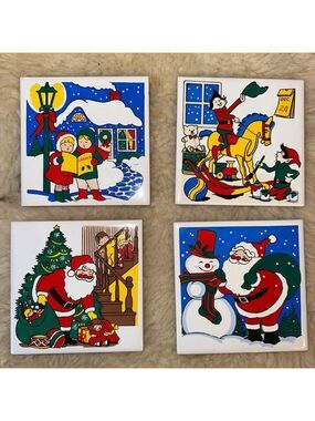 Vintage Price Products Christmas Ceramic Coasters Trivets Set of 4 Taiwan